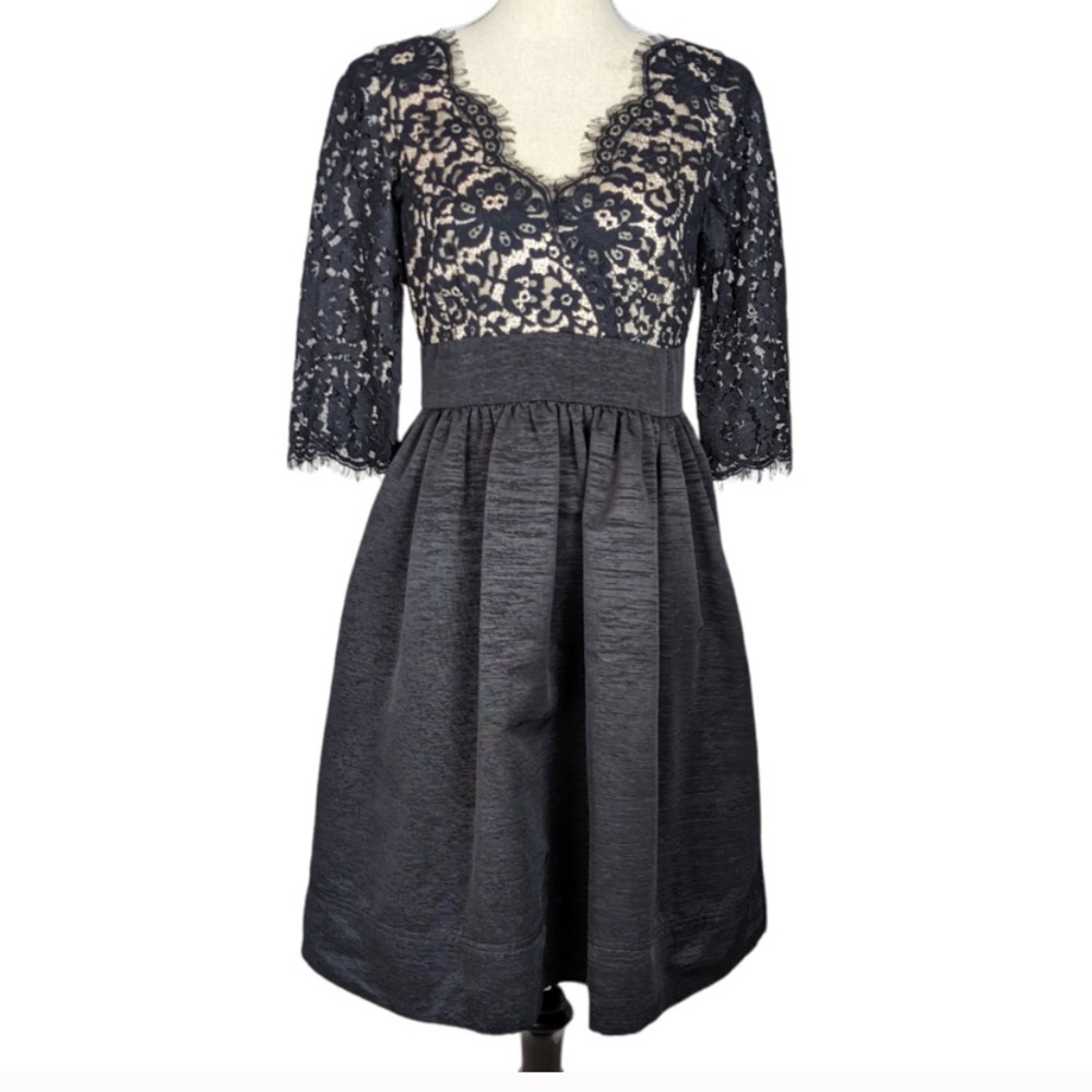 Eliza J Black and Nude Lace fit and flare dress